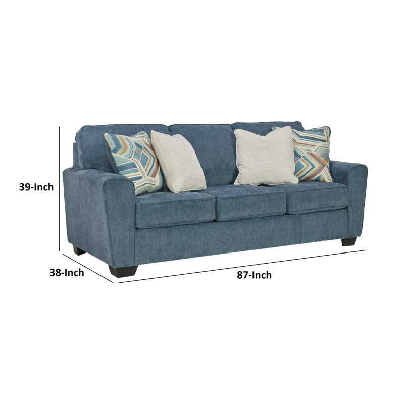 Caten Upholstered 87'' Sofa, Blue Polyester Blend