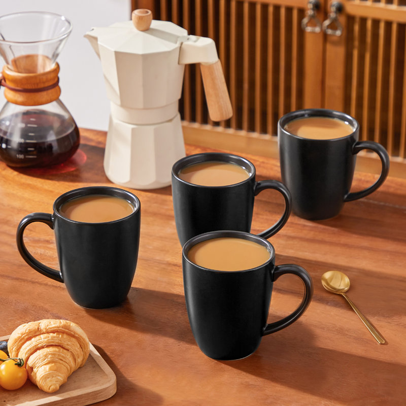 4 petites tasses noires mates, 10 oz, parfaites pour espresso ou petites infusions, grès moderne, Noir, 10 oz.
