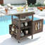 Chariot de barbecue extérieur durable avec plateau en acier inoxydable, rangement en bois massif et abattant pour une utilisation polyvalente