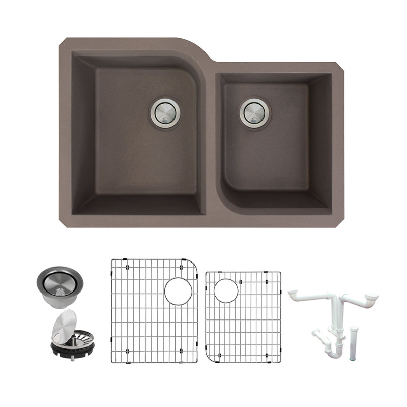 Évier de cuisine à double cuve avec filtre à panier en granite 32 po x l 21 po Radius, Espresso