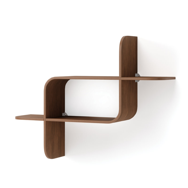 Elias Light Walnut Rubberwood Modern Wall Shelf