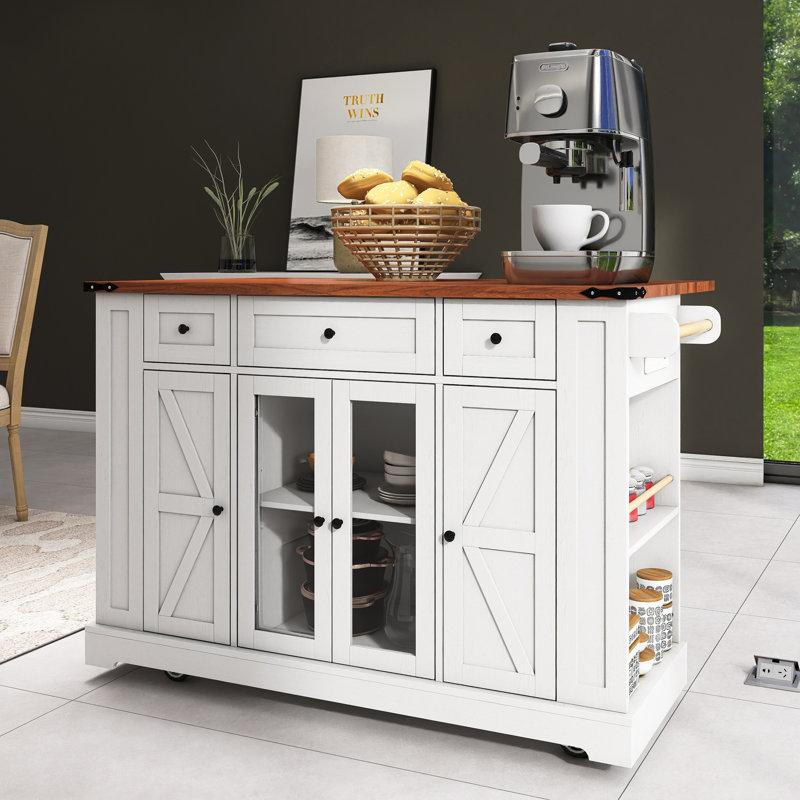Îlot de cuisine roulant avec rangement, chariot de cuisine, Blanc