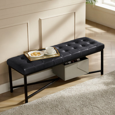 Tyreise 50.5'' W Modern Genuine Leather  Bench with Button-tufted and Metal Legs