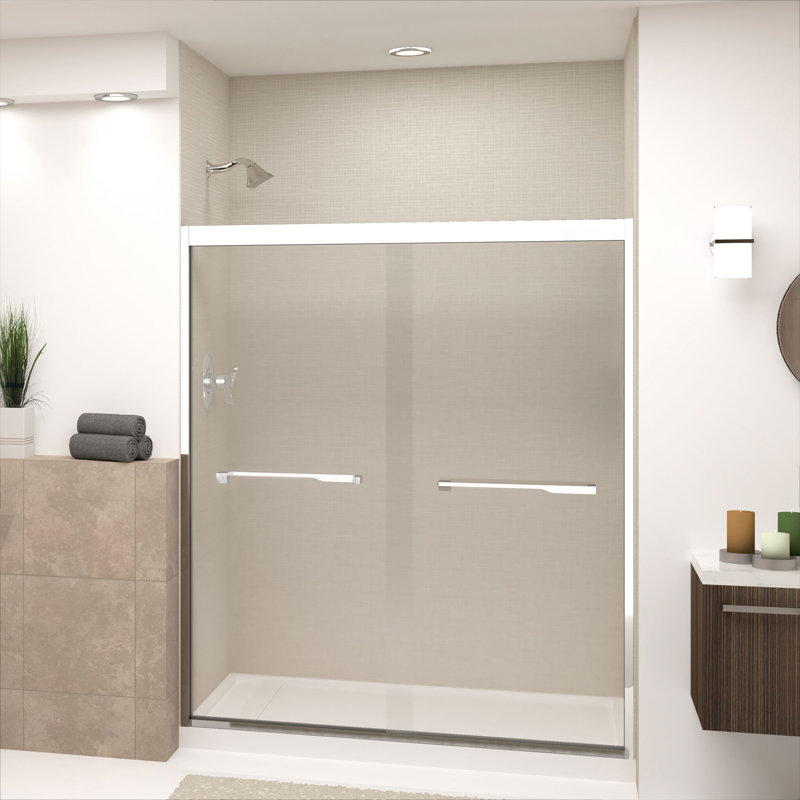 Porte de douche sans cadre Transoli Frederick de l 60 po x H 70 po, verre trempé transparent de 5/16 po, Chrome