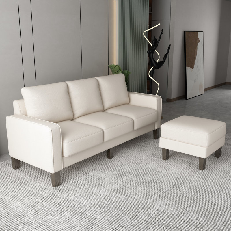 Modern 75'' Upholstered Sofa Chaise, Polyester Beige