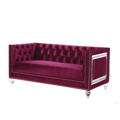 Burgundy Velvet Loveseat W/2 Pillows