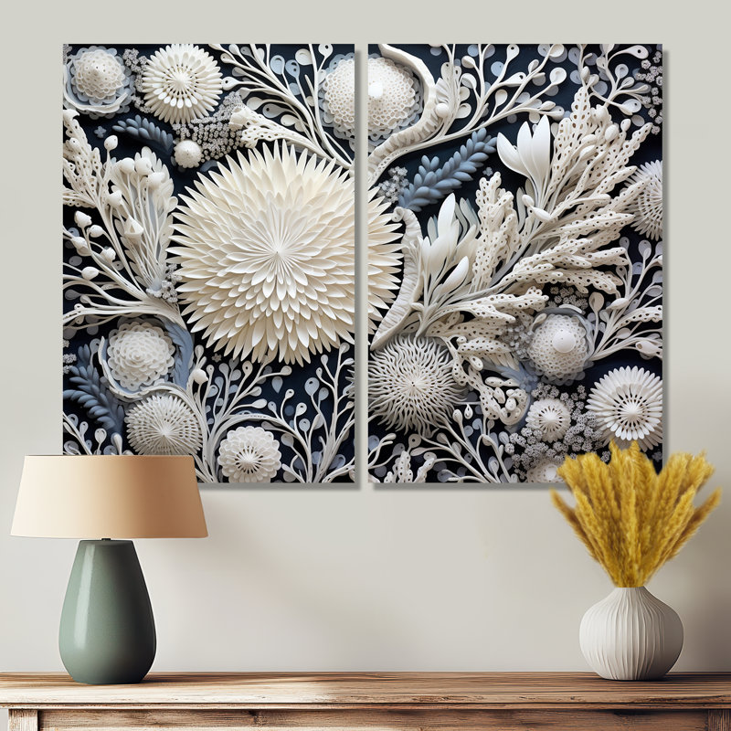 Gray Coral Flowers - Gray Canvas Prints, Wrapped Canvas, Does Not Apply, 36" H x 48" W
