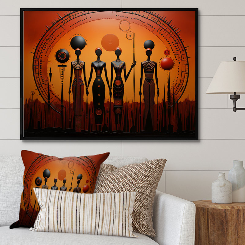 «African Tribal Rhythms I», art mural africain, H 12 po x l 20 po x P 1 po, Cadre flottant noir