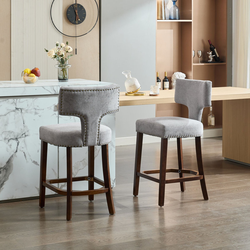 Ensemble de 2 tabourets de bar à hauteur de comptoir Mid Century, Gris