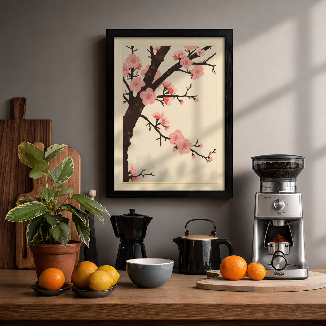 Cherry Blossom Branch Japandi - Framed Print