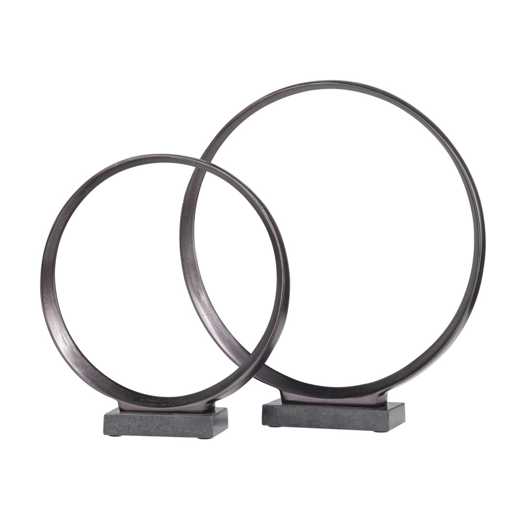 Deayra Aluminum Metal Geometric Decorative Sculpture with Marble Base Set Ivy Bronx