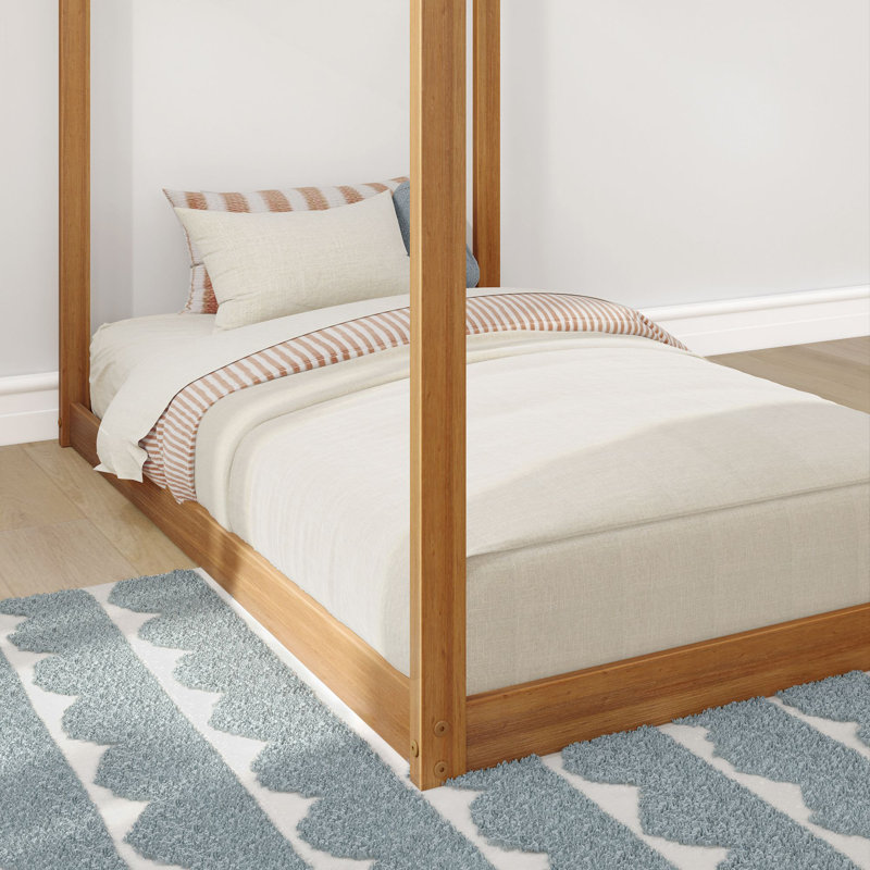Annja Twin Solid Wood Four Poster Bed, Pecan