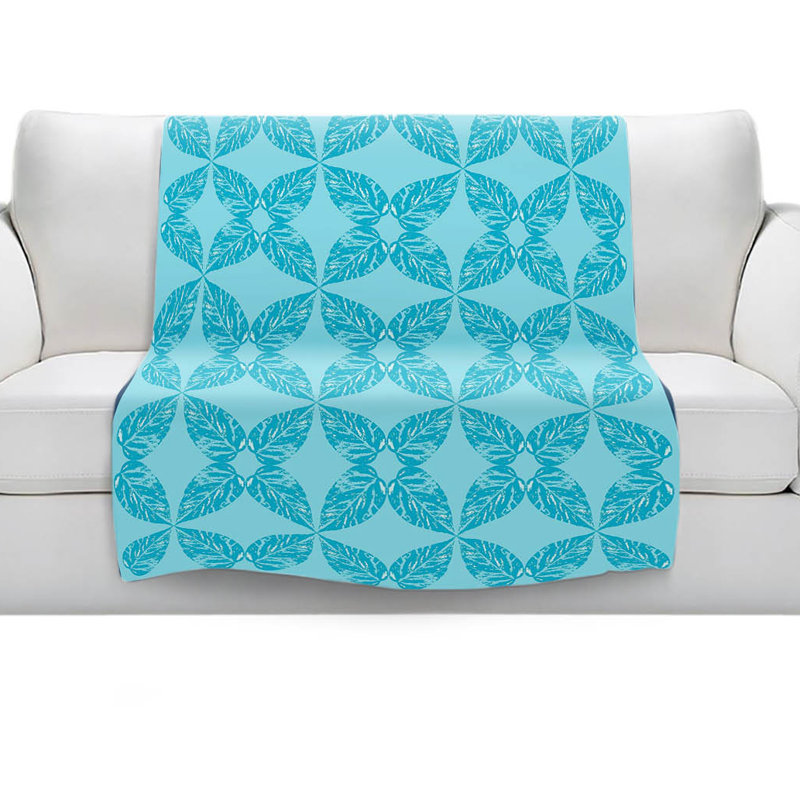 Couverture bleu doux sherpa leaves, l 51 po x L 60 po