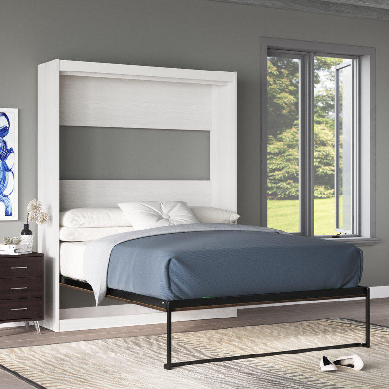 Tapaktuan Murphy Bed with Decorative Door Front, White/Walnut, Queen