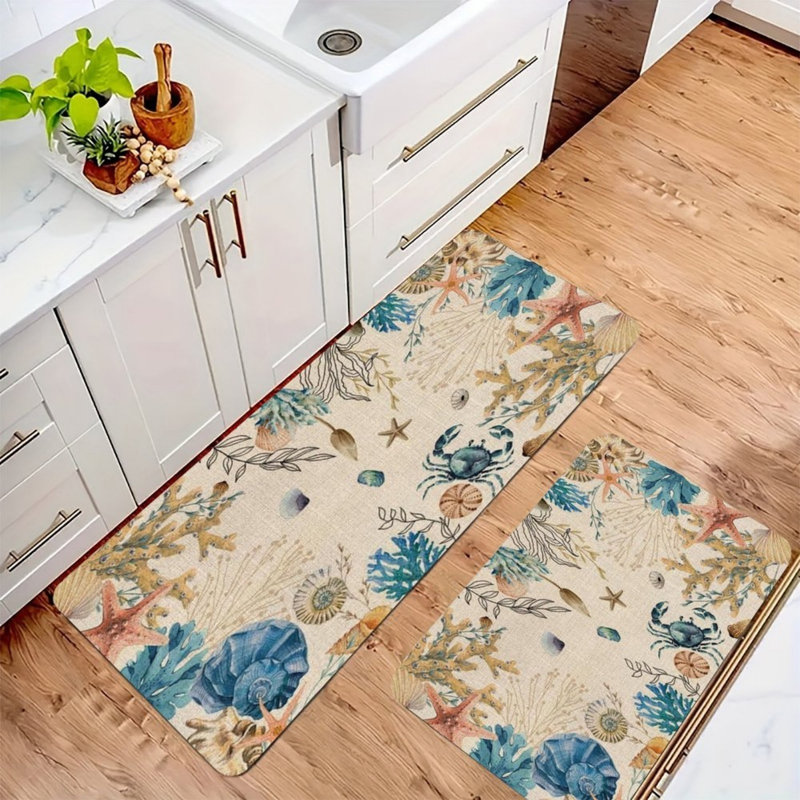 Tapis de cuisine côtiers multicolores, paquet de 2 tapis nautiques pour la cuisine et le vestibule