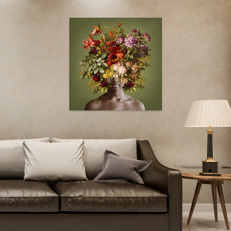 «In The Green Room», art mural portrait d'automne contemporain surréel, H 32 po x l 32 po