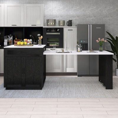 Îlot de cuisine 82,7 po avec table de salle à manger extensible avec support à épices et prise de courant