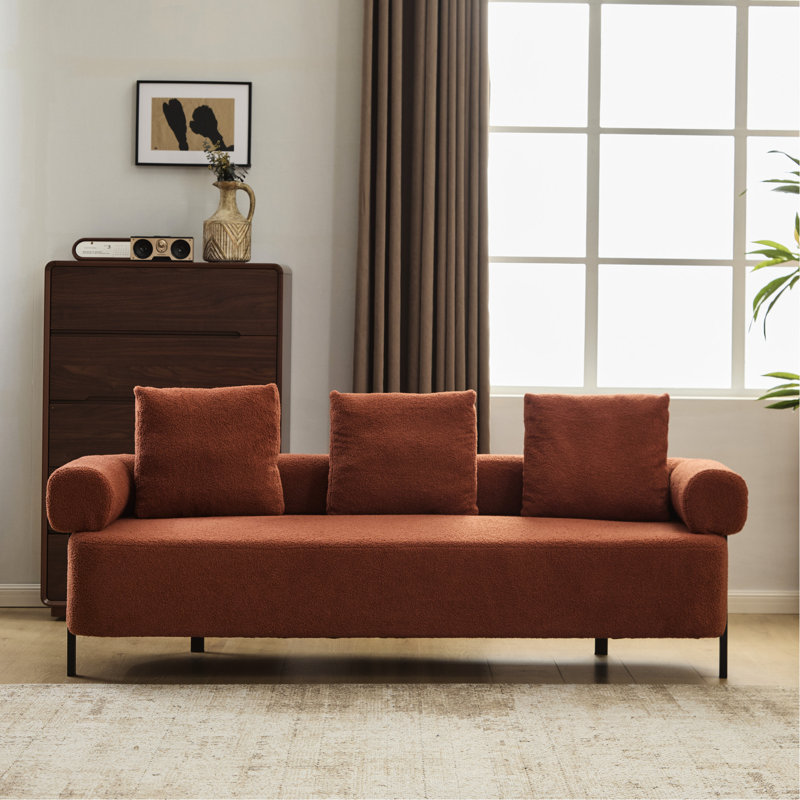 Canapé 3 places orange de 198 cm (78 pouces) avec 3 coussins, idéal pour le salon, la chambre ou un appartement - Assise confortable, coussins modernes, spacieux et confortable.