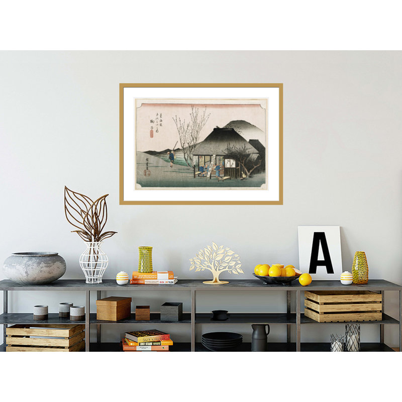 «The Famous Teahouse at Mariko» par And Hiroshige, et Hiroshige - impression giclée encadrée, H 30,82 po x l 41,5 po