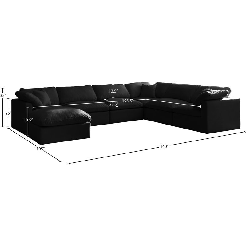 Atis Velvet U-Shaped Sectional Reversible, Black Velvet