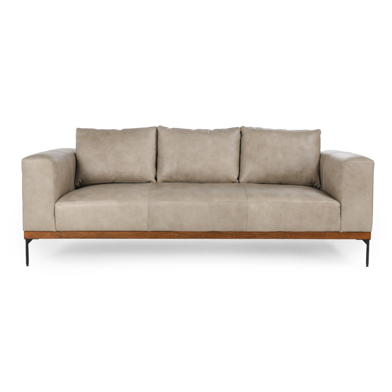 Bentley 95'' Leather Match Square Arm Sofa, Gray Leather Match