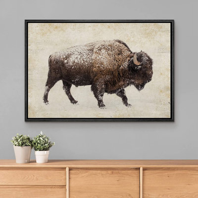 Sépia double exposition Buffalo Bison, art mural rustique, décor de ferme encadré sur toile