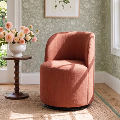 Fauteuil d'appoint pivotant en lin, tabouret de meuble-lavabo rond à dossier courbé, fauteuil d'appoint rembourré confortable pour coin-salon de chambre à coucher