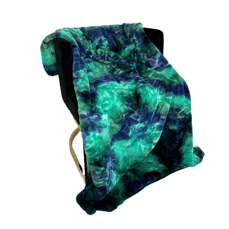 Couverture en fausse fourrure Northern Lights, Vert et bleu, L 90 po x L 90 po