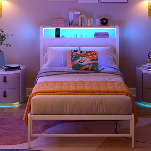 Storage Bed Equipped With Charging Station And Bedside LED Light Strip
