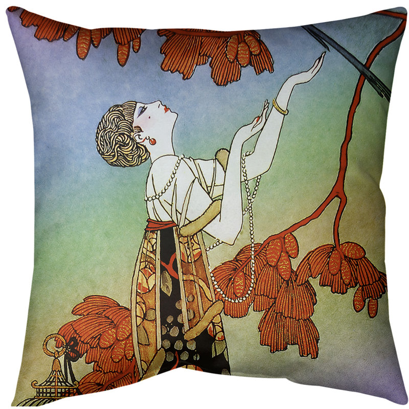 Coussin de femme, 16 po x 1 po, Rouge / dégradé bleu, Polyester filé