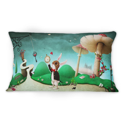 Coussin décoratif blanc avec motif de lapin blanc Alice In Wonderland II