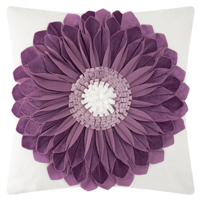  Housse de coussin décoratif à motif floral Appliqued, Mauve/blanc
