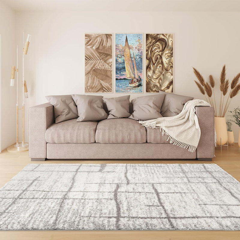 Ruglenza Shaggy Runner Rug - Soft Fluffy Long Hallway Carpet, Non Slip, Easy to Clean, Cozy Stylish Modern Rug, Linear-Grey
