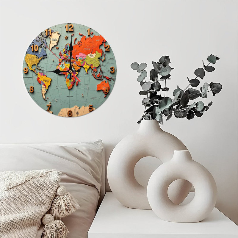 Horloge murale mappemonde avec chiffres
