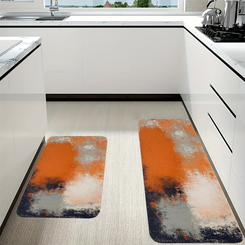 Tapis de cuisine orange orange abstraits, ensemble de 2 tapis audacieux pour la cuisine et le couloir