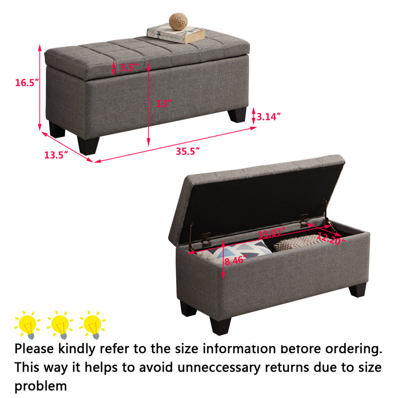 Banc de rangement en lin Jalae, Gris