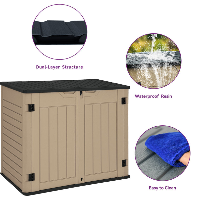 Brown Resin Double Door Outdoor Storage Shed, 35 cu ft