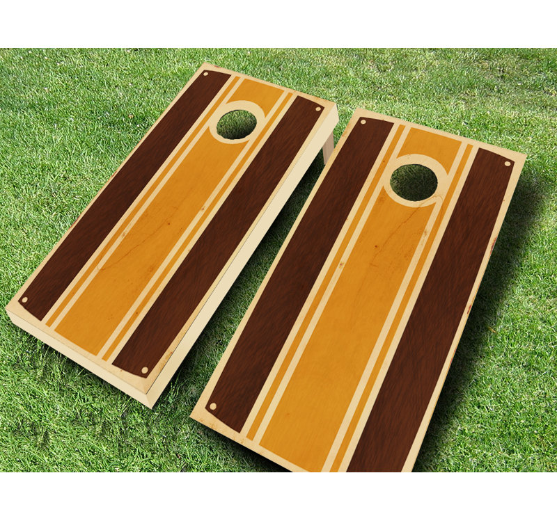 Ensemble de jeu de cornhole rétro en bois massif 2 pi x 4 pi avec sacs, Rouge/orange