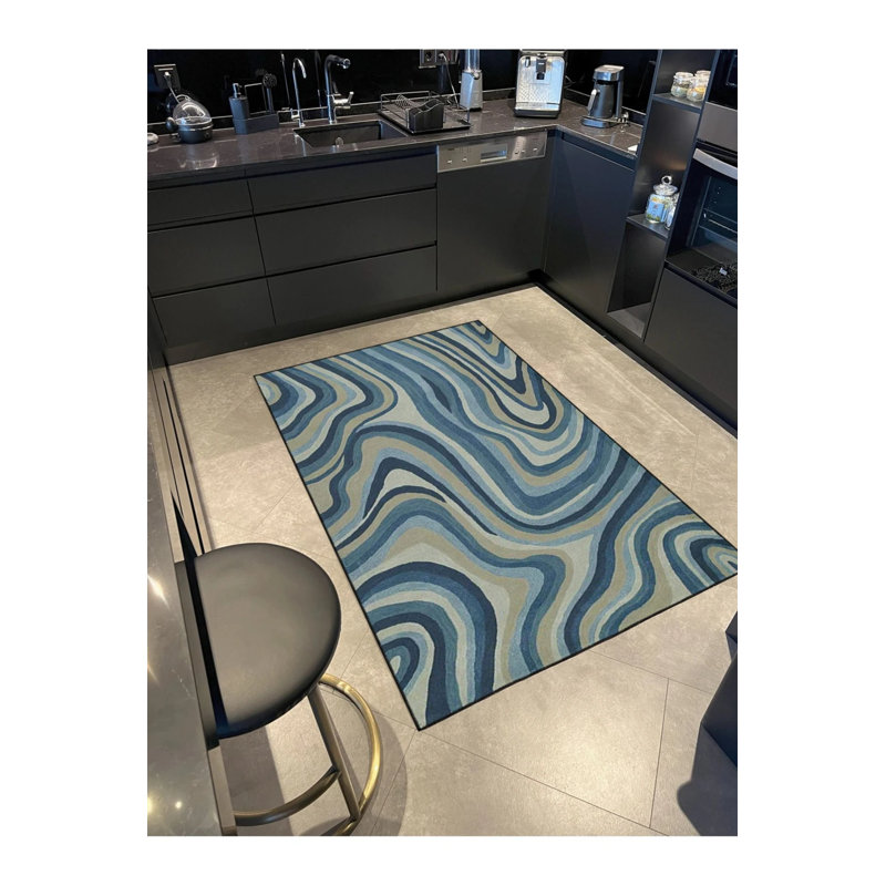 Base tissée à motif ondulé et tapis lavable, Tapis de couloir 2 pi 6 po x 9 pi 11 po