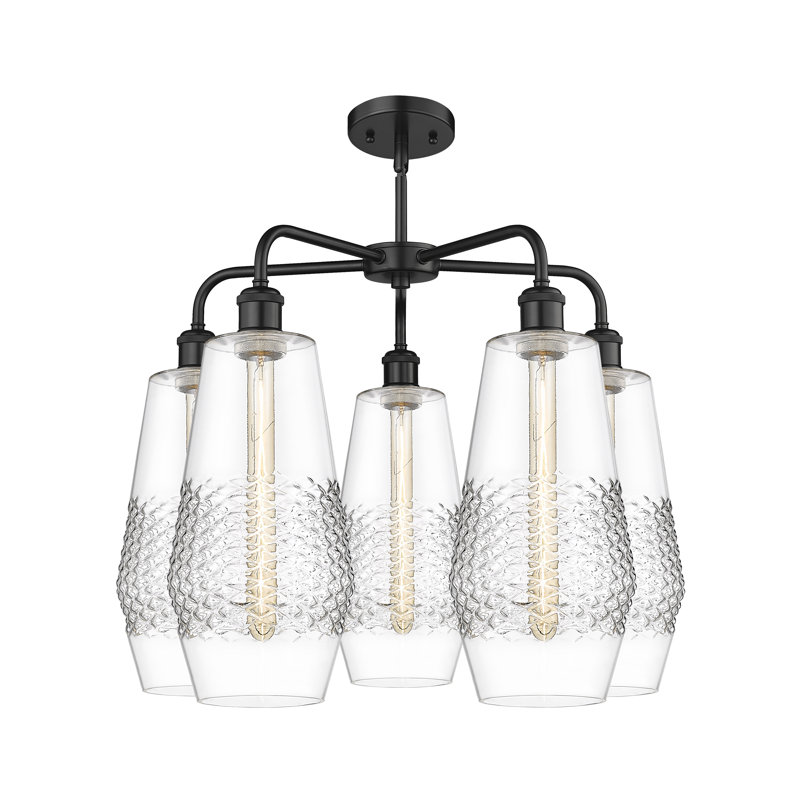 Lustre 5 lumières Monabo, Transparent, Noir mat