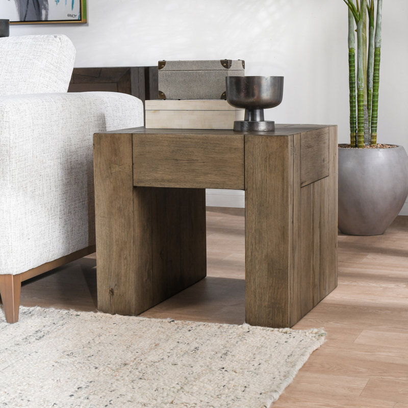 Solid Wood Sled End Table, Brown