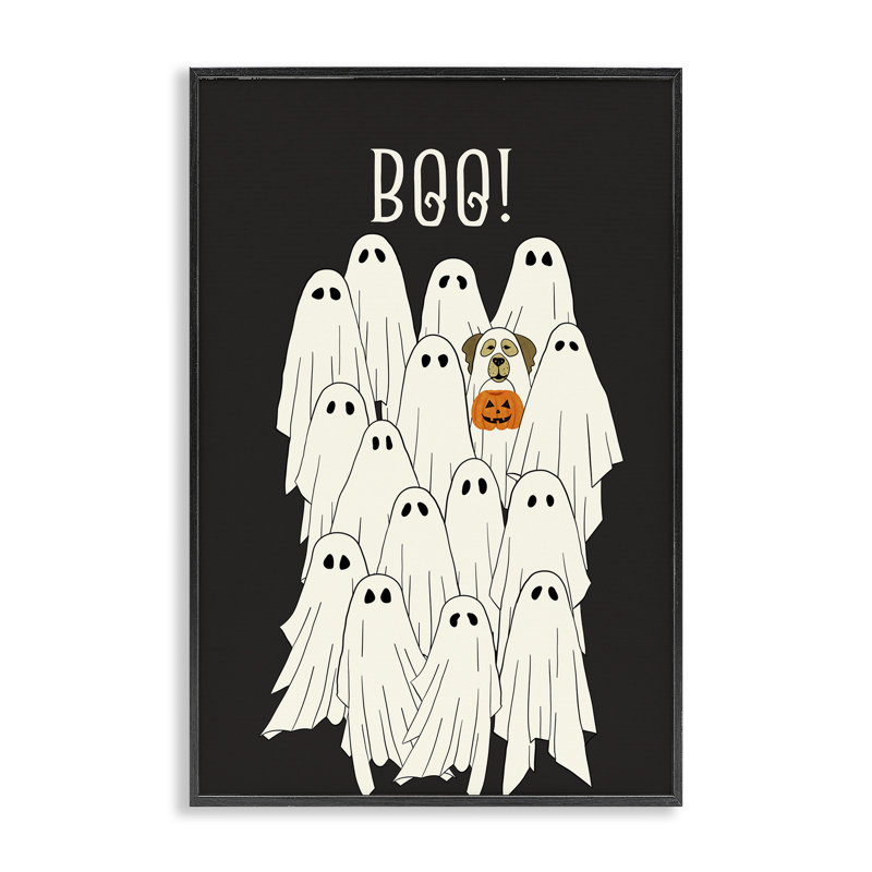 «Boo Ghost with Dog», giclée encadrée par JJ Design House LLC, H 18 po x l 12 po, Giclée encadrée noir minuit