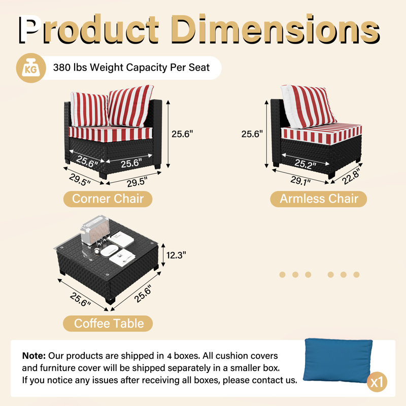 𝗡𝗼-𝗔𝘀𝘀𝗲𝗺𝗯𝗹𝘆 𝗖𝗵𝗮𝗶𝗿𝘀, Ensemble de conversation modulaire d'extérieur en osier pour 8 personnes avec conversation et coussins