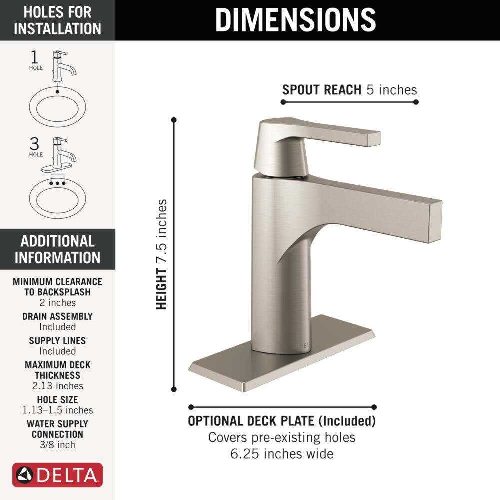 Zura Single-Hole Bathroom Faucet with Drain, Stainless