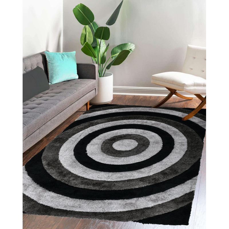 NYC Shag Performance Black Grey Area Rug, Rectangle 7'10" x 10'2"
