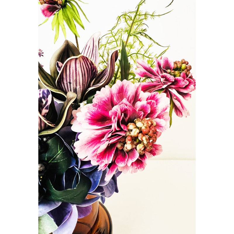 Artificial Flowers Arrangement in a Weighted Glass Vase