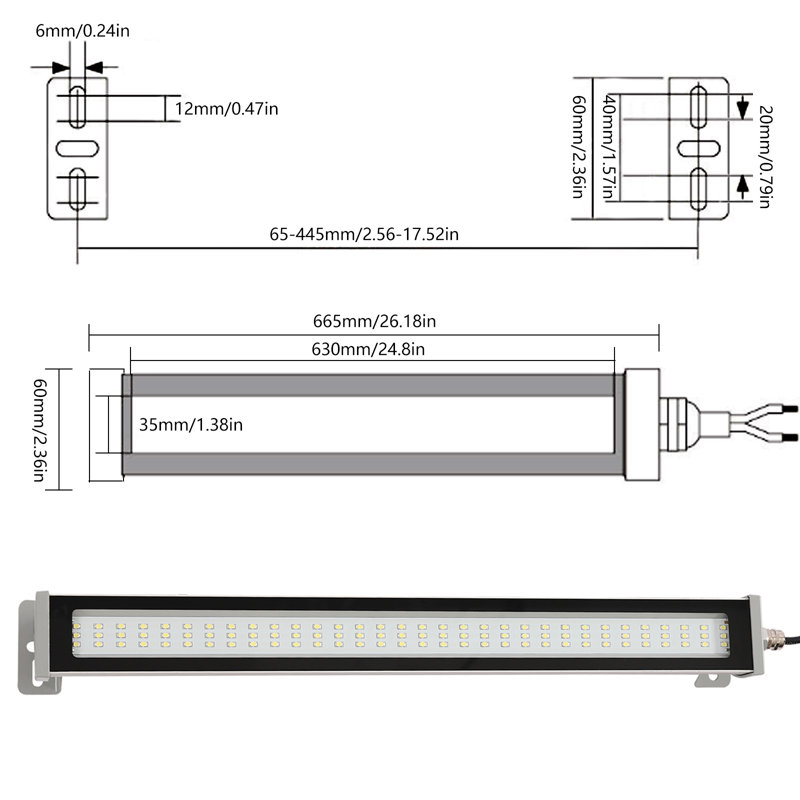20w Work Light Industrial Machine Tube Light Aluminum Alloy Waterproof LED Task Light for CNC Machine Workshop and Car Repair ﻿
