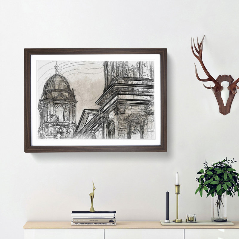 Dom Berlin Cathedral in Abstract - Picture Frame Graphic Art Print, 62cm H x 87cm W x 2cm D, Walnut Framed