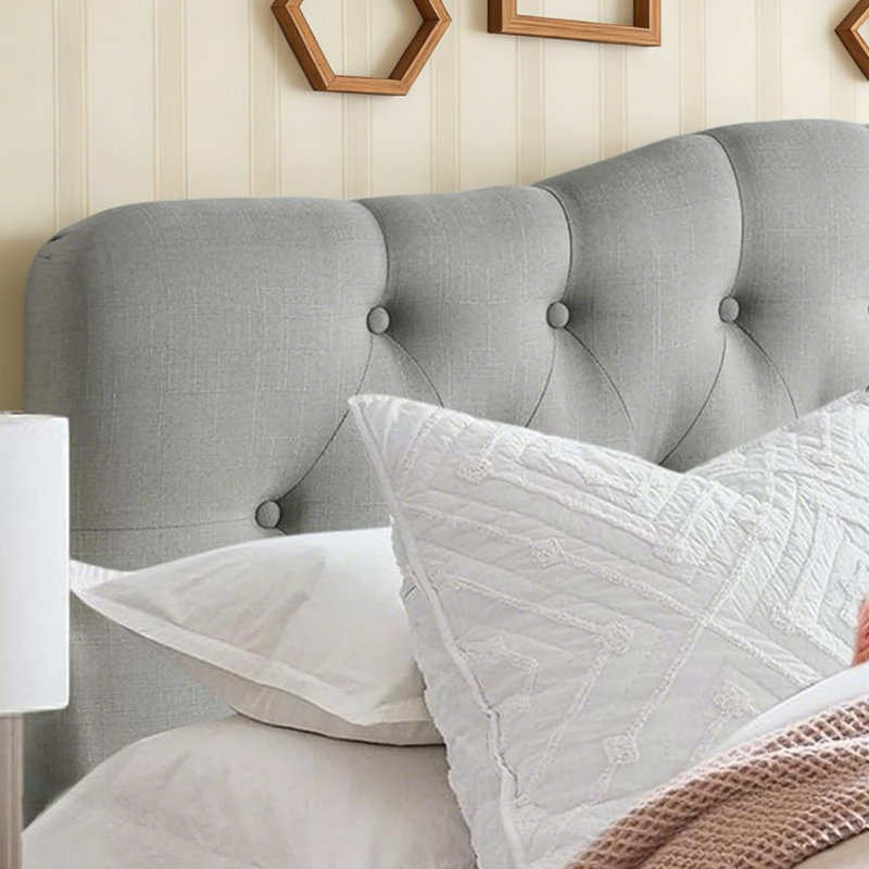 Tête de lit capitonnée et capitonnée, tête de lit en bois massif avec pieds en bois, tête de lit à hauteur réglable de 37 po à 51 po, tête de lit en tissu au design moderne, beige