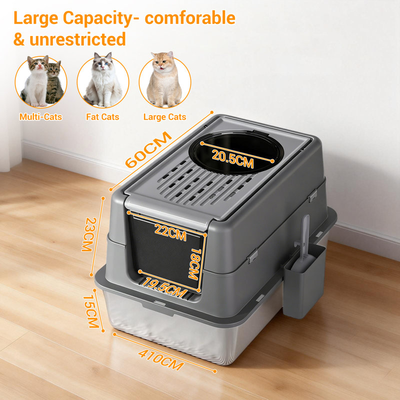 Stainless Steel Litter Box, Gray